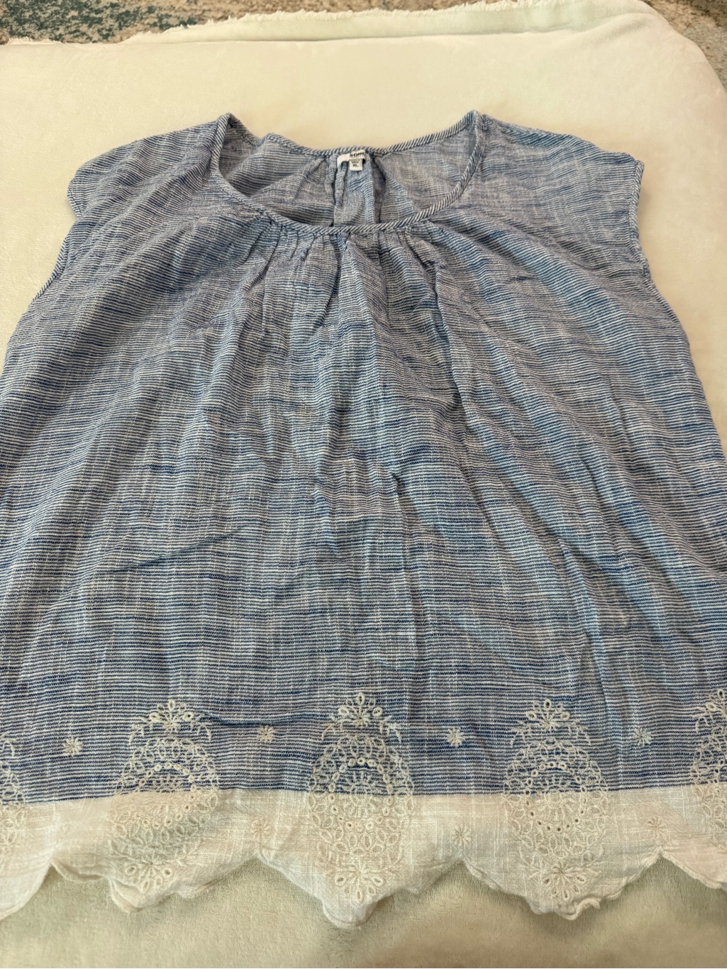 Sonoma Blue Boho Lace Knit Short Sleeve Shirt Size Large E14